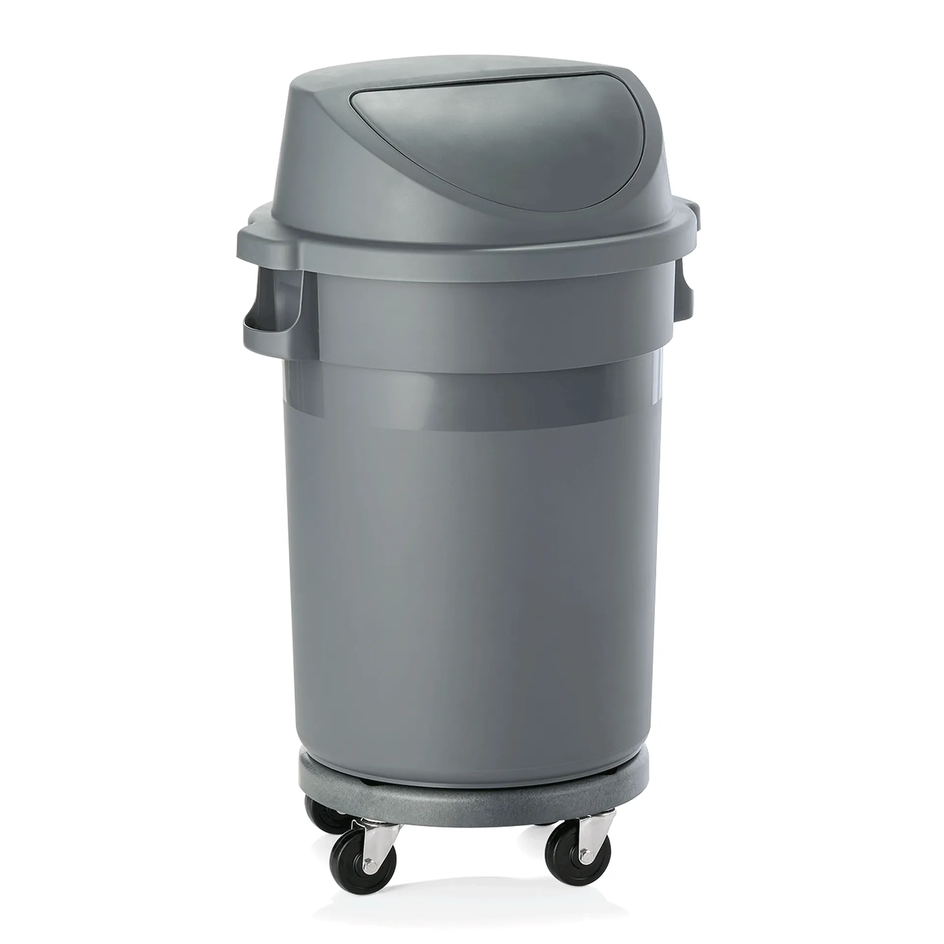 Bild von Abfalltonne mit Push-Deckel & Rädern, rund, 80 ltr., HDPP, grau  